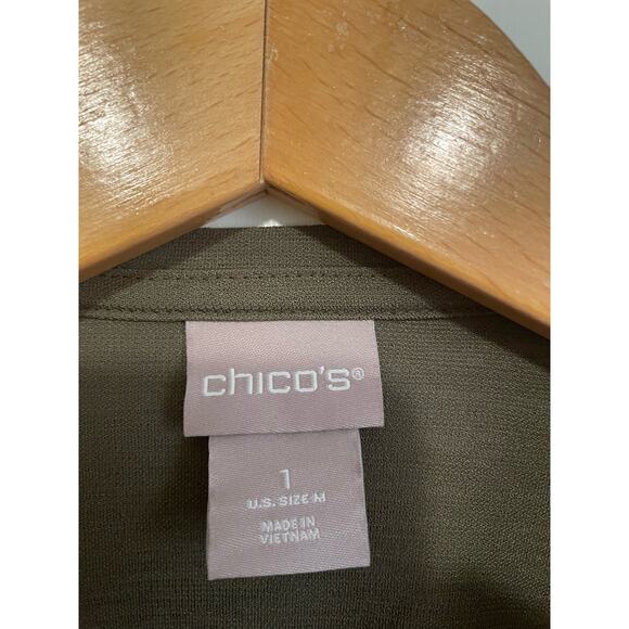 Chico's Bead Trim Knit Top green solid short sleeve casual tee Size 1 US Med. - Picture 6 of 7